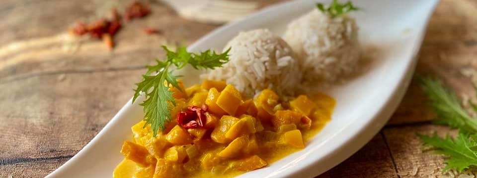 Kürbis-Curry mit Reis